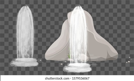 Waterfall on a transparent background. Vector illustration of a waterfall. Element for your design of forest landscapes.