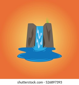 waterfall with Orange Background. Vector Illustration