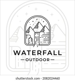 waterfall outdoor logo line art vector illustration template icon graphic design. simple minimalist of nature and adventure logo with badge emblem