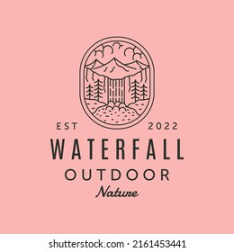 Waterfall Outdoor Nature Line Art Logo Vector Symbol Illustration Design