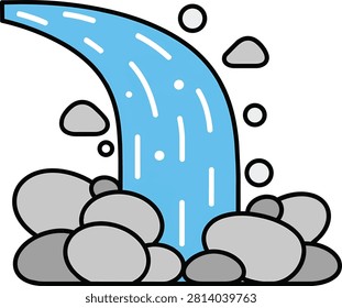 Waterfall Over Rocks Vector Illustration