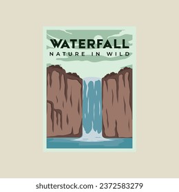 diseño gráfico de la plantilla de ilustración vectorial de afiches de cascada. bello paisaje en banner natural y cartel para el concepto de viajes y turismo de negocios
