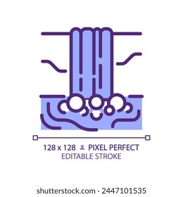 Waterfall RGB color icon. Flowing water. Tourist attraction. Nature conservation. Explore nature. Isolated vector illustration. Simple filled line drawing. Editable stroke. Pixel perfect