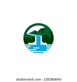 waterfall river hill logo design template