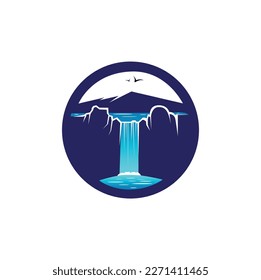 Waterfall River Mountain Forest Cloud Logo Vector