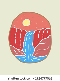 waterfall and rock designs, vector illustrations, badges, pins, t-shirt art,