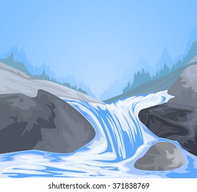 Waterfall scene vector nature landscape background