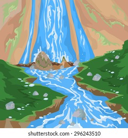 Waterfall scene,nature landscape vector background