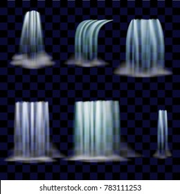Waterfall set isolated on a transparent background.vector illustration. The flow of water in shades.