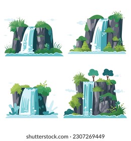 Waterfall set vector isolated on white