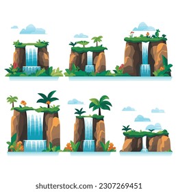 Waterfall set vector isolated on white