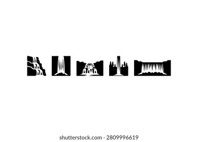 Waterfall Silhouette Vector Collection Set