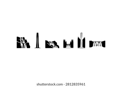 Waterfall Silhouette Vector Collection Set