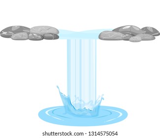 Waterfall and stones. Nature elements. Stylized vector illustration on a light background