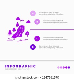 waterfall, tree, pain, clouds, nature Infographics Template for Website and Presentation. GLyph Purple icon infographic style vector illustration.