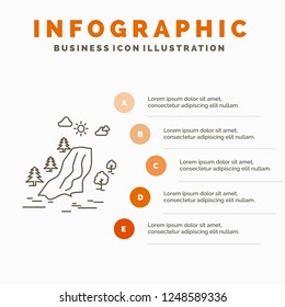 waterfall, tree, pain, clouds, nature Infographics Template for Website and Presentation. Line Gray icon with Orange infographic style vector illustration