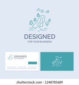 waterfall, tree, pain, clouds, nature Business Logo Line Icon Symbol for your business. Turquoise Business Cards with Brand logo template