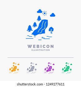 waterfall, tree, pain, clouds, nature 5 Color Glyph Web Icon Template isolated on white. Vector illustration