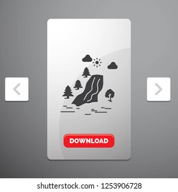 waterfall, tree, pain, clouds, nature Glyph Icon in Carousal Pagination Slider Design & Red Download Button