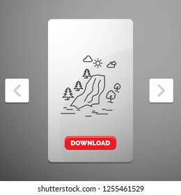 waterfall, tree, pain, clouds, nature Line Icon in Carousal Pagination Slider Design & Red Download Button