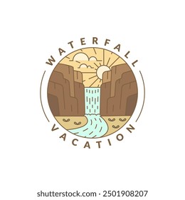 waterfall vacation illustration monoline or line art style vector