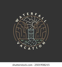 waterfall vacation illustration monoline or line art style vector