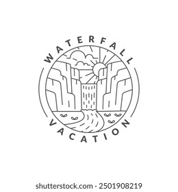 waterfall vacation illustration monoline or line art style vector