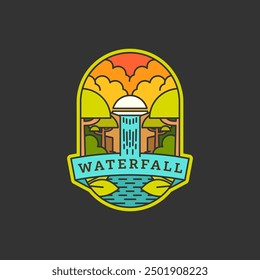 waterfall vacation illustration monoline or line art style vector