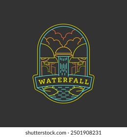 waterfall vacation illustration monoline or line art style vector