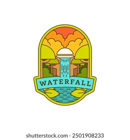 waterfall vacation illustration monoline or line art style vector