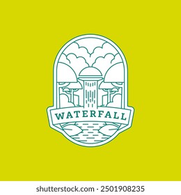 waterfall vacation illustration monoline or line art style vector