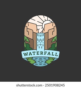 waterfall vacation illustration monoline or line art style vector
