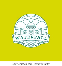 waterfall vacation illustration monoline or line art style vector