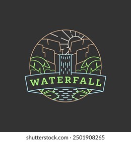 waterfall vacation illustration monoline or line art style vector