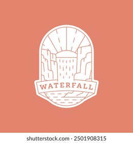 waterfall vacation illustration monoline or line art style vector