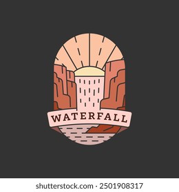 waterfall vacation illustration monoline or line art style vector