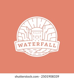 waterfall vacation illustration monoline or line art style vector