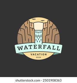 waterfall vacation illustration monoline or line art style vector