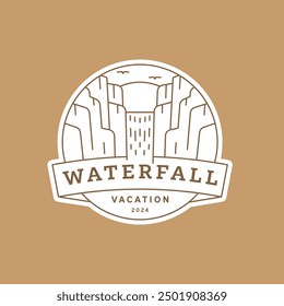 waterfall vacation illustration monoline or line art style vector