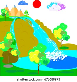 Waterfall, vector art and illustration.