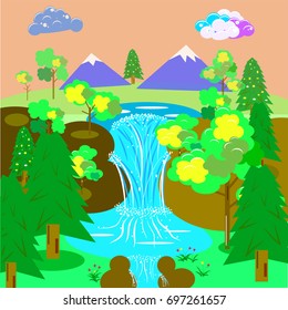 Waterfall, vector art and illustration.