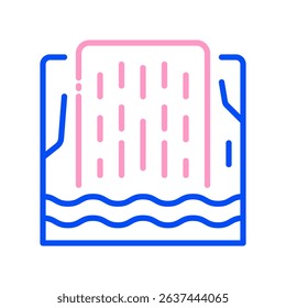 Waterfall Vector Illustration for Scenic Nature and Mountain Hikes. National park travel symbol, rushing water and forest trek icon