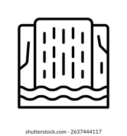 Waterfall Vector Illustration for Scenic Nature and Mountain Hikes. National park travel symbol, rushing water and forest trek icon