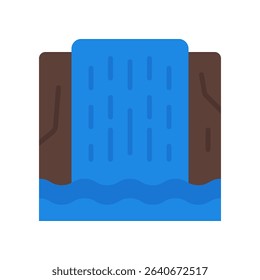 Waterfall Vector Illustration for Scenic Nature and Mountain Hikes. National park travel symbol, rushing water and forest trek icon
