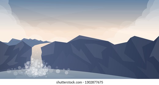 Waterfall. Vector landscape