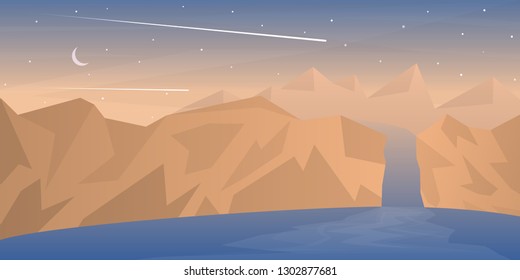 Waterfall. Vector landscape