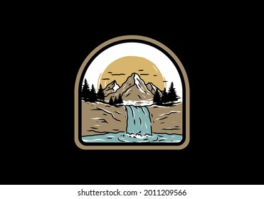 Waterfall vintage badge drawing in frame design