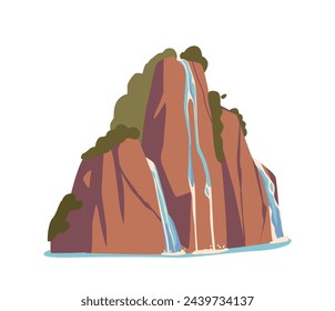 Waterfall And Water Cascade. Isolated Cartoon Vector Hill With Falling Flow, 2d Design Element Of Natural Environment