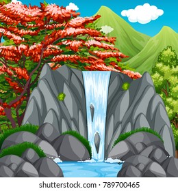 Waterfall in the wilderness illustration