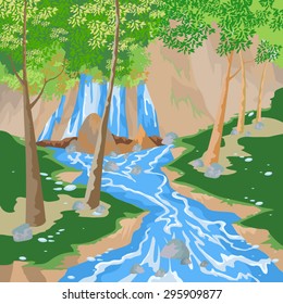 Waterfall,nature landscape vector background
